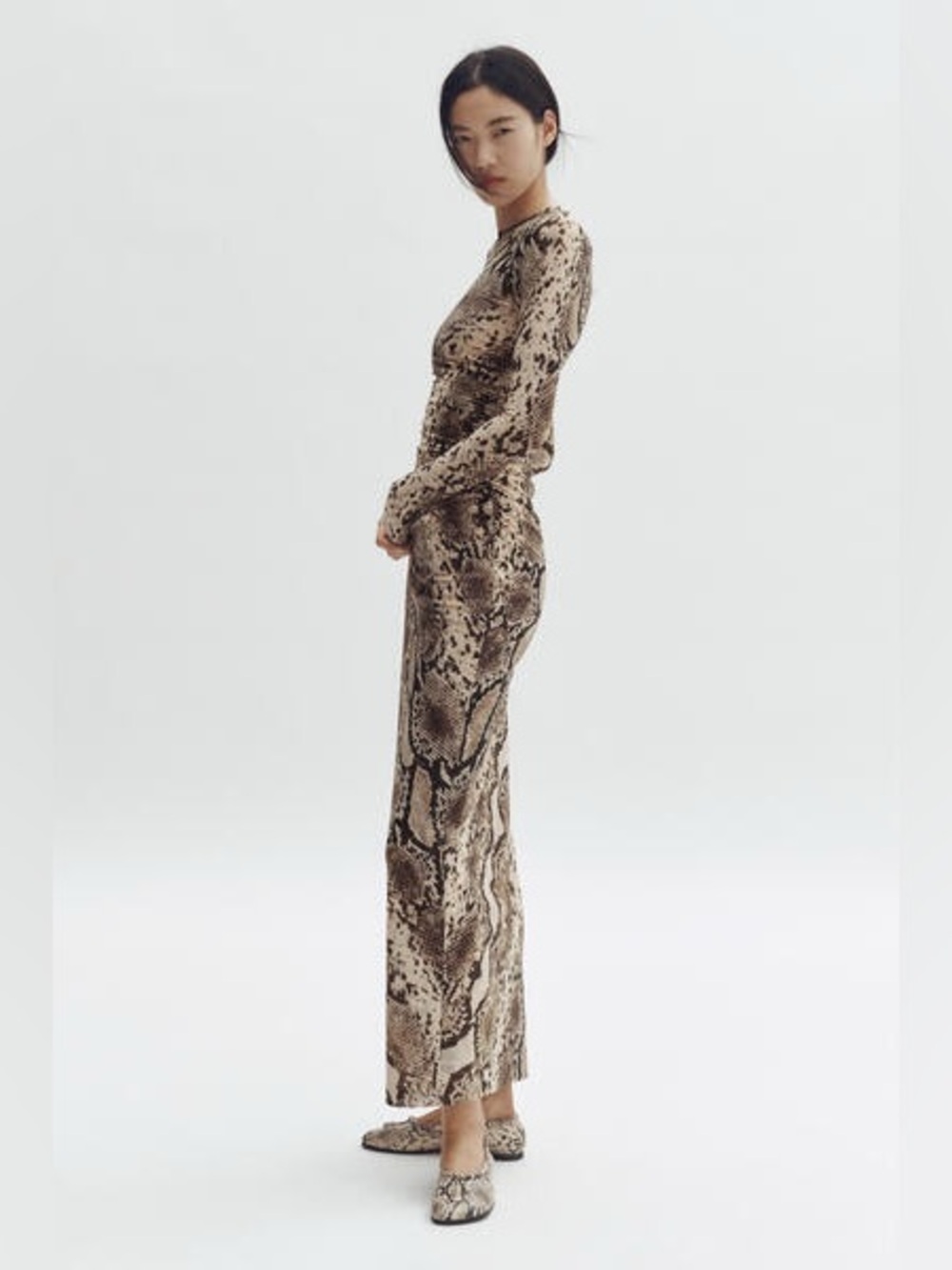 Stella McCartney Brown Snake-Print Long Sleeve Maxi Dress